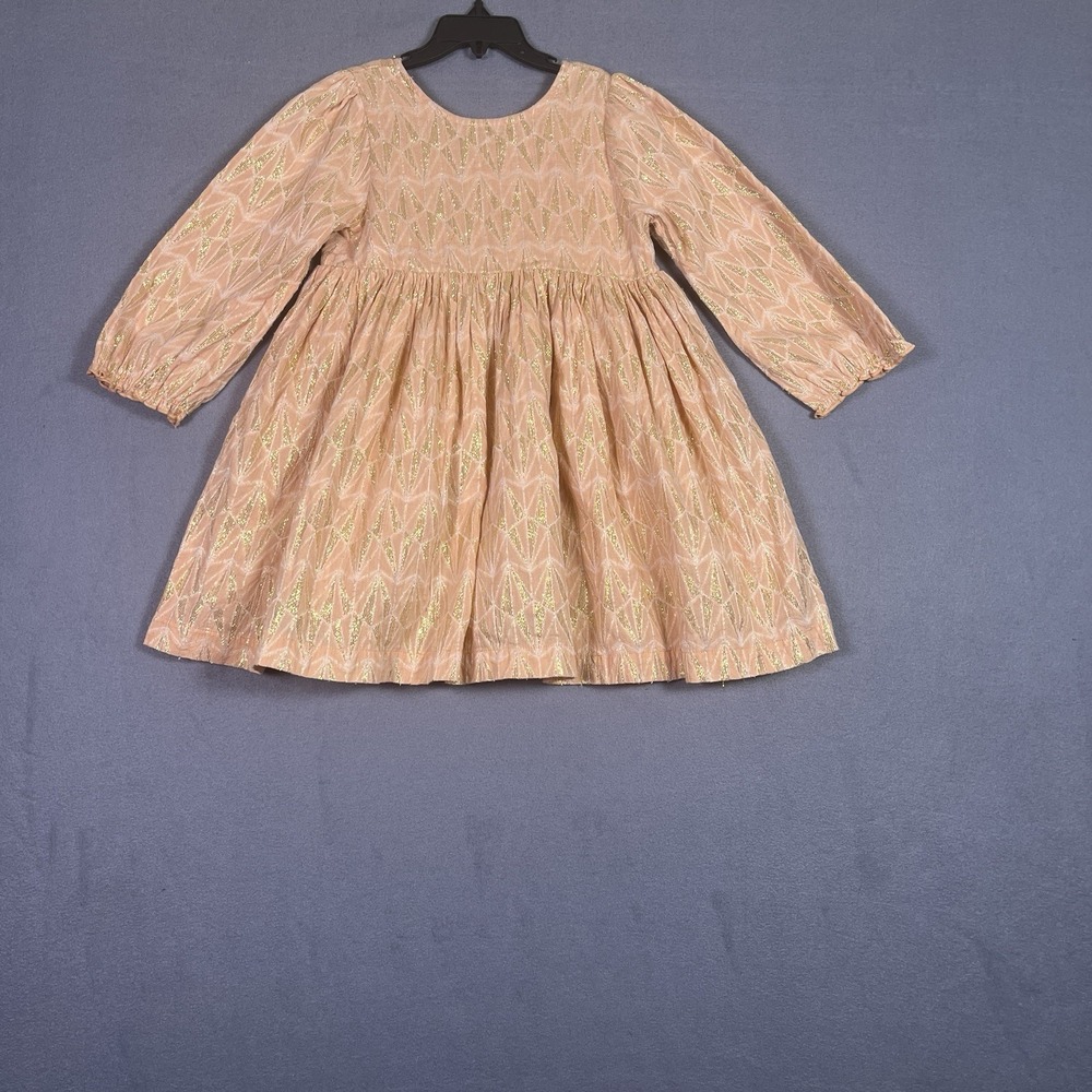Pink Chicken Amma Dress Girls 4T Peach Gold Shimmer Geometric A-Line Dress